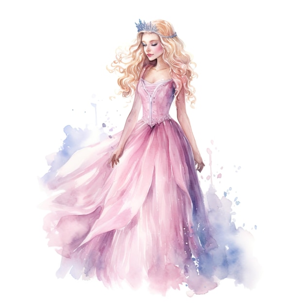 princesse sur fond blanc isolé style aquarelle