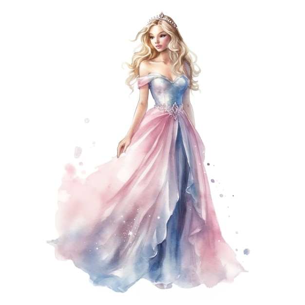 princesse sur fond blanc isolé style aquarelle