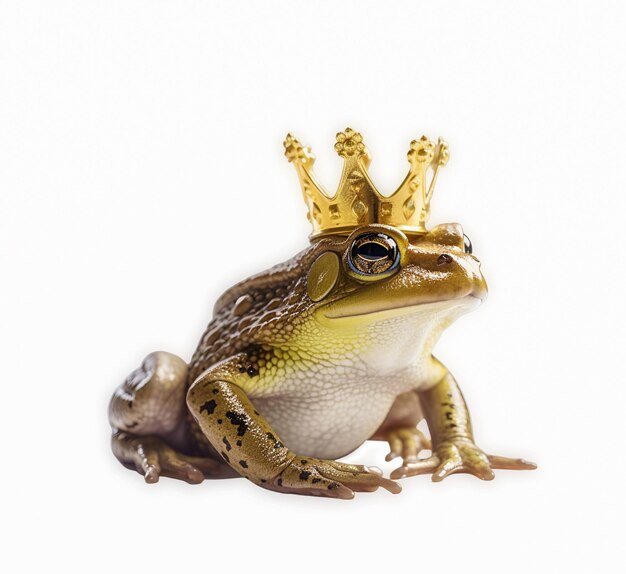 Princesse grenouille dans une couronne isolée sur fond blanc