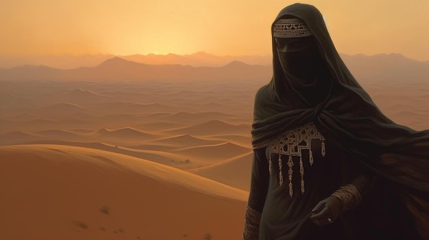 princesse orientale dans le désert parmi le sable