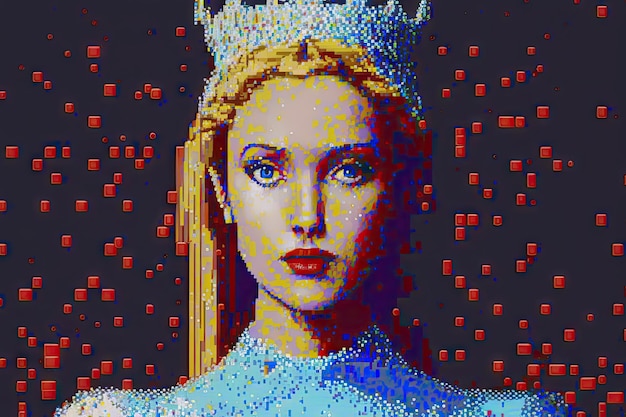 Photo princesse pixélisée glitch art rétro futuriste belle femme generative ai aig15