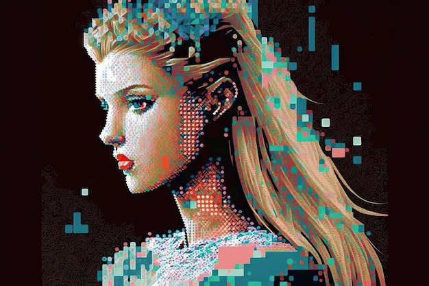 Princesse pixélisée glitch art rétro futuriste belle femme Generative AI AIG15