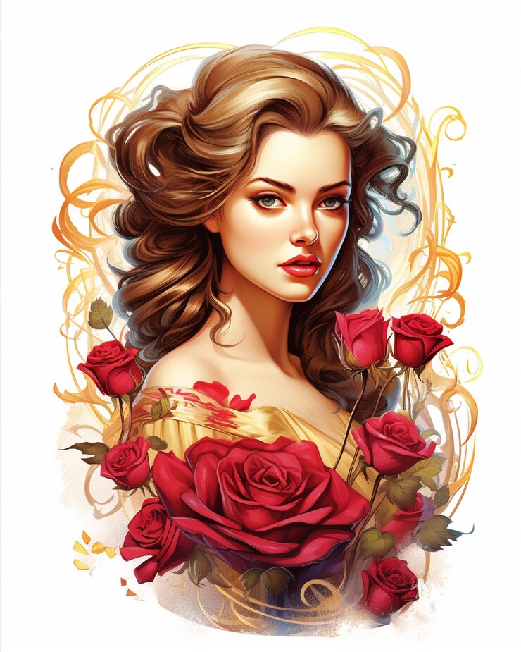 La princesse avec la rose à colorier