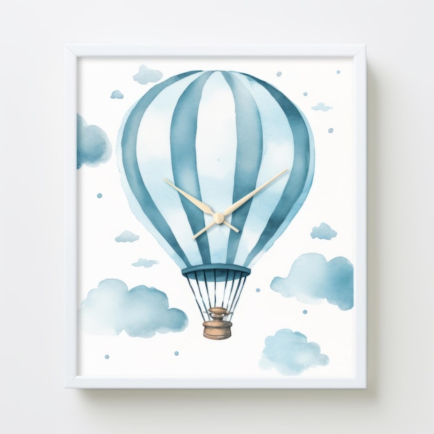 Print d'horloge lumière bleue ballon à air chaud dans le style d'aquarelle