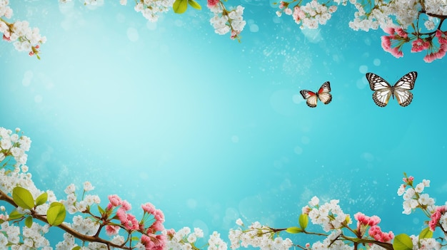 Le printemps Belle nature de printemps à l'arrière-plan avec papillon beau pétale de fleur un sur turquoise