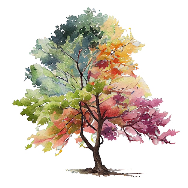 Printemps coloré arbre aquarelle illustration printemps cliparts