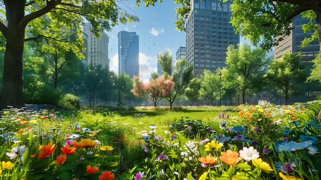 Le printemps dans les jardins de la ville de Shanghai Oasis verte au milieu de l'horizon urbain