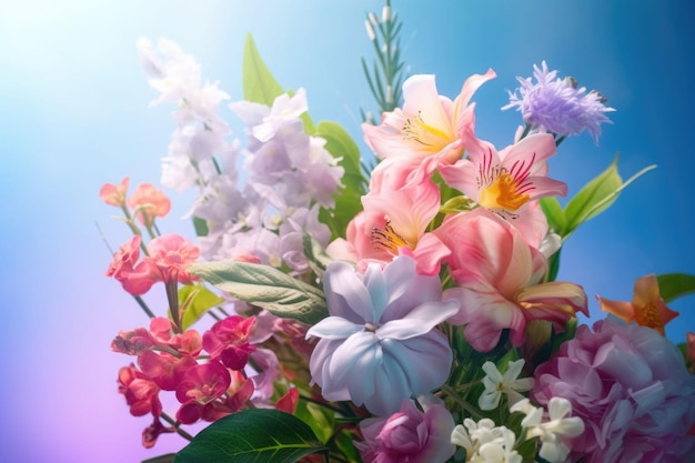 Le printemps fleurit des fleurs délicates fond festif pastel et bouquet doux IA générative