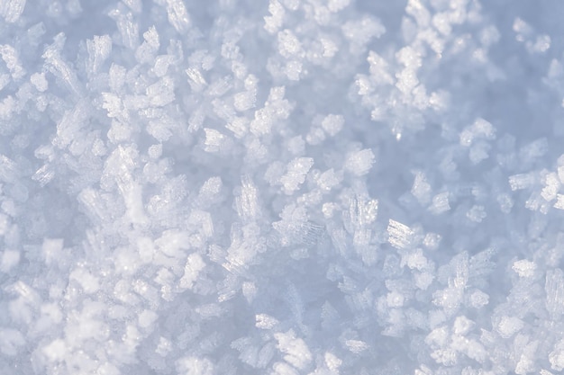 Printemps neige bleu granuleux fond neige comme arrière-plan vue rapprochée météo d'hiver