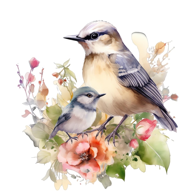 Printemps Oiseaux aquarelle illustration printemps clipart