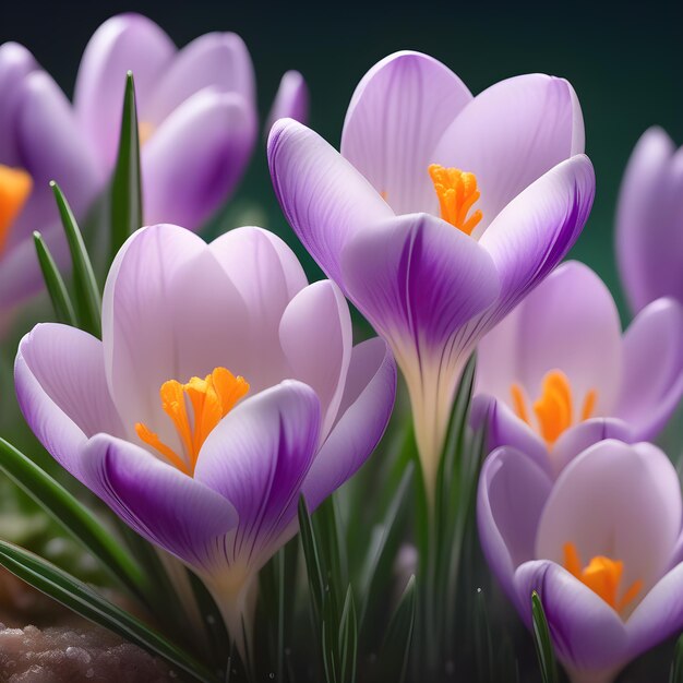 Photo le printemps pousse des fleurs et la nature est violette et blanche. de beaux crocus fleurissent au début du printemps.