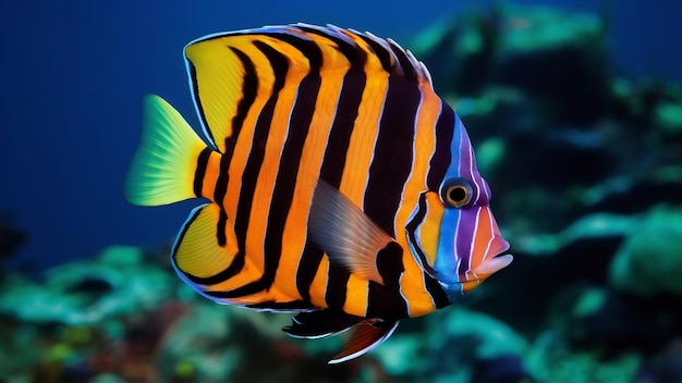 Photo une prise en gros plan verticale d'un poisson tropical exotique dépouillé nageant sous l'eau.