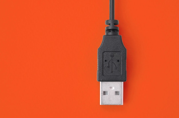 Photo la prise usb noire repose sur un rouge vif.