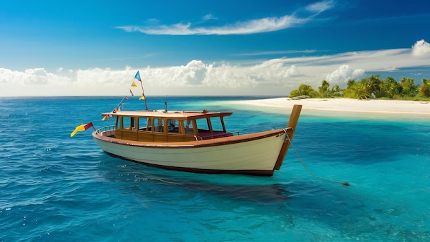 Une prise de vue aérienne d'un bateau sur le magnifique océan bleu de Bonaire Caribbean