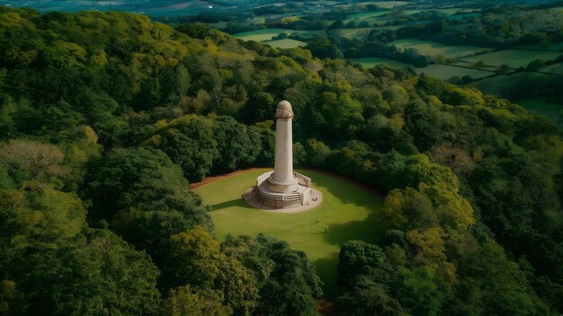 Photo une prise de vue aérienne d'une belle forêt avec beaucoup d'arbres près du monument hardy dorset au royaume-uni