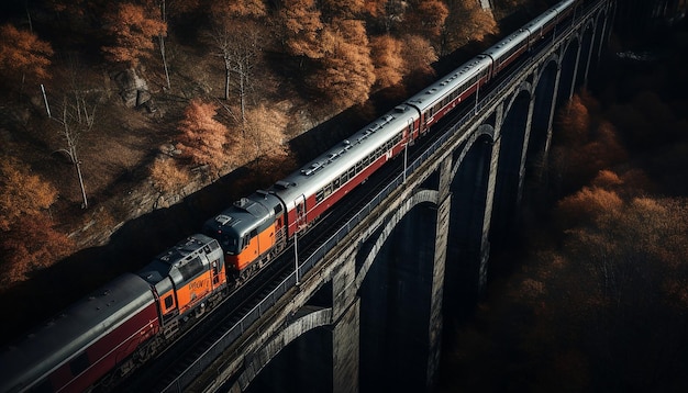 prise de vue aérienne du train sur la photographie du viaduc