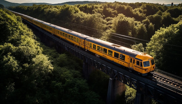 prise de vue aérienne du train sur la photographie du viaduc