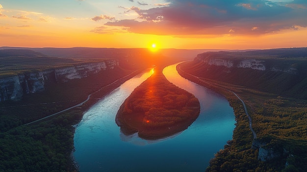 Photo une prise de vue aérienne d'un papier peint du canyon de la rivière sinueuse