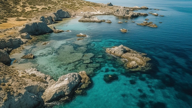 Prise de vue aérienne d'un paysage d'île grecque par drone GENERATE AI