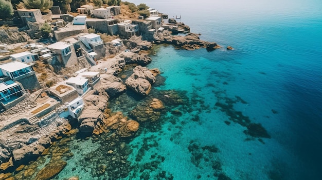Prise de vue aérienne d'un paysage d'île grecque par drone GENERATE AI