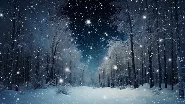 Une prise de vue au grand angle d'une forêt d'hiver couverte de neige image de noël illustration photoréaliste