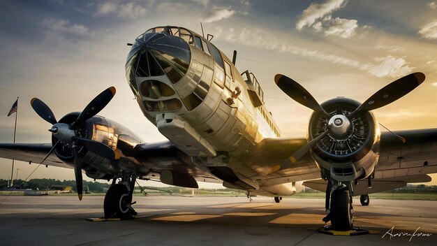 Une prise de vue à bas angle d'un bombardier B-17 de la Seconde Guerre mondiale capturé sur une base aérienne par une journée ensoleillée