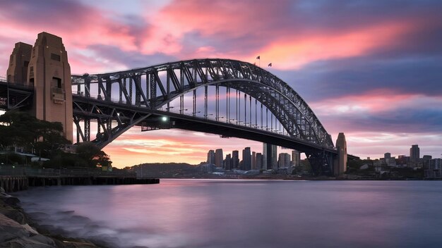 Photo une prise de vue à bas angle du pont du port de sydney en australie au coucher du soleil