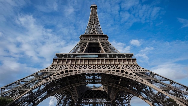 Une prise de vue basse de la tour Eiffel à Paris, en France