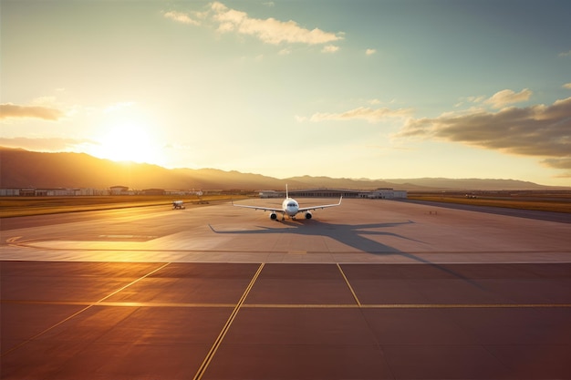 prise de vue cinématographique de l'aéroport Abron avec un avion sur la piste