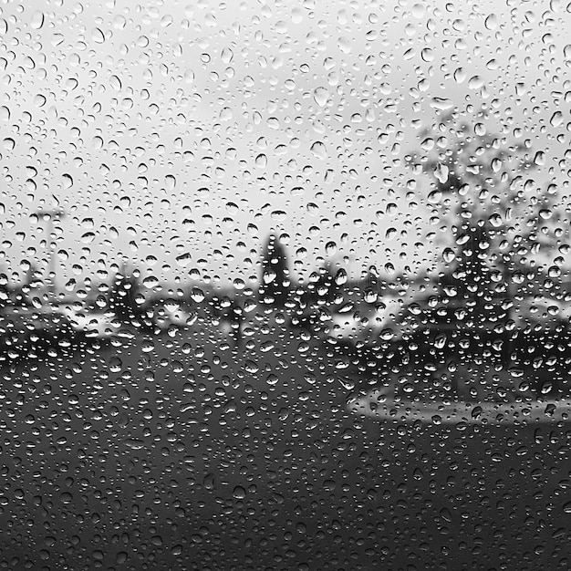 Une prise de vue complète des gouttes de pluie sur une fenêtre en verre