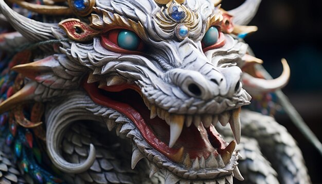 Une prise de vue détaillée d'une sculpture de dragon chinois