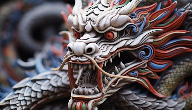 Photo une prise de vue détaillée d'une sculpture de dragon chinois