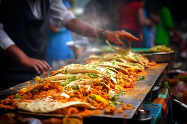 Photo une prise de vue dynamique du masala dosa servi dans une rue animée