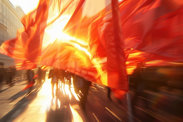 Une prise de vue en flou dynamique d'un drapeau agité