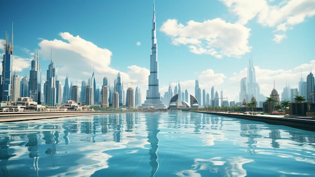 Prise de vue en grand angle de Burj Khalifa sous un ciel dégagé