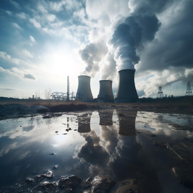 prise de vue à grand angle de la fumée blanche sortant des centrales nucléaires