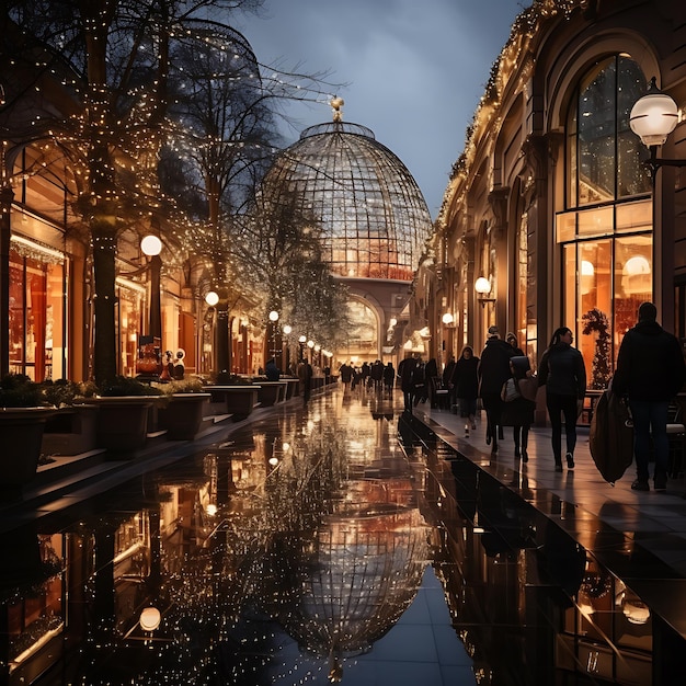 Une prise de vue grand angle d'un grand centre commercial avec de nombreux magasins