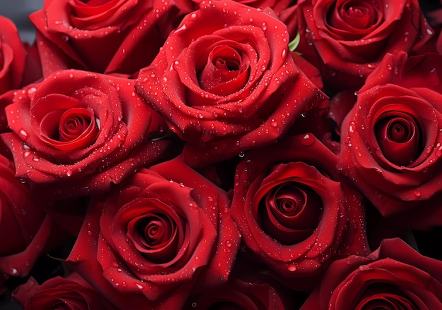 Une prise de vue en gros plan d'un bouquet de roses rouges élégamment disposées
