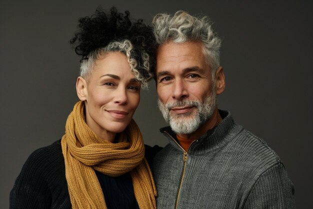 Photo une prise de vue horizontale d'un couple de race mixte se tenant près l'un de l'autre isolé sur le fond