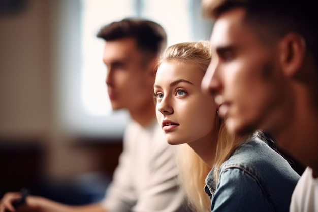 Prise de vue d'une jeune femme et d'un homme travaillant ensemble lors d'une conférence universitaire