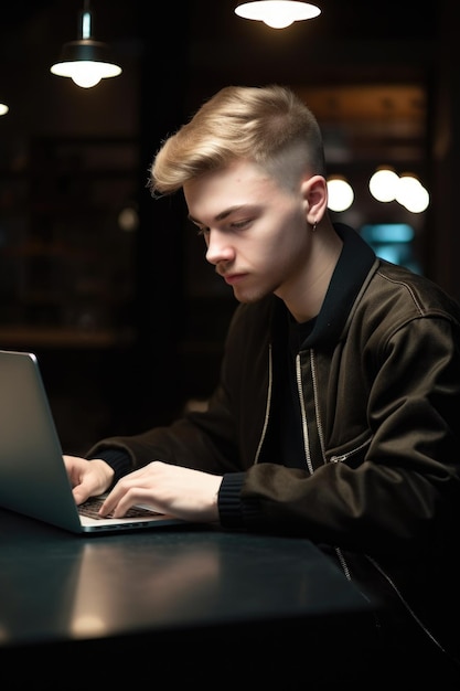 Prise de vue d'un jeune homme travaillant sur son ordinateur portable