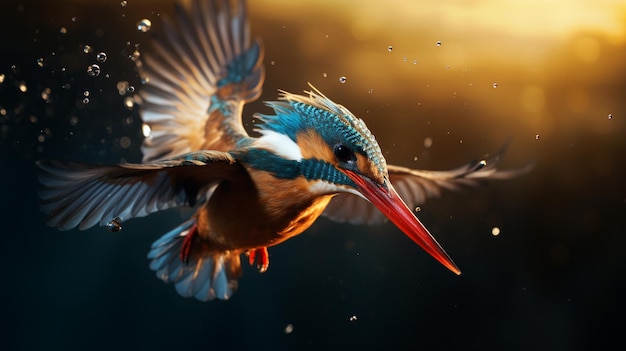 prise de vue d'un Kingfisher plongeant sous l'eau IA générative