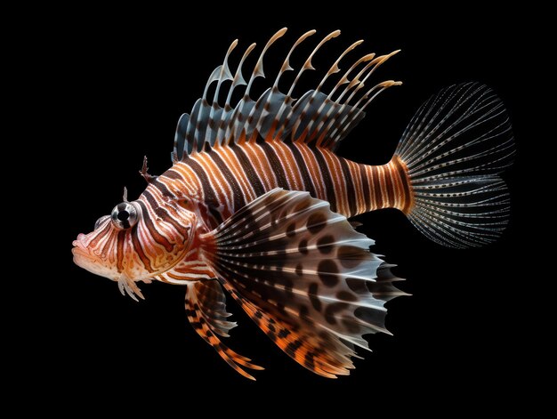 La prise de vue de Lionfish Studio isolée sur un fond noir clair