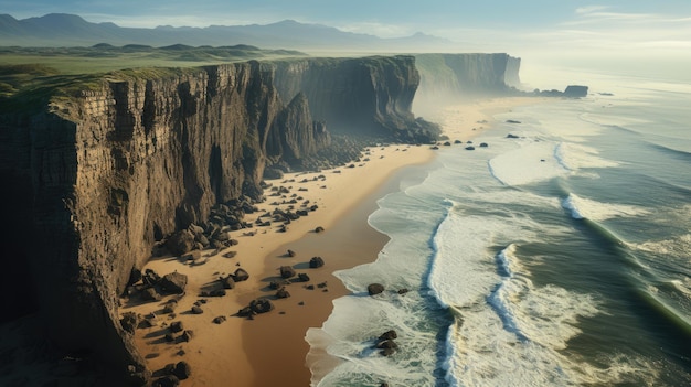 Une prise de vue par drone de la plage dans le style de paysages défiant la gravité a généré