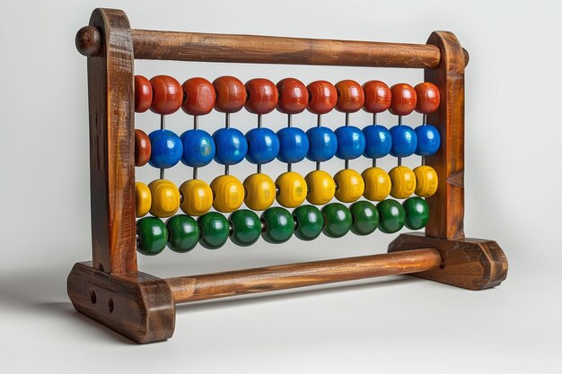 Une prise de vue rapprochée d'un abacus coloré sur fond blanc de studio avec un grand espace pour le texte ou le fond de la publicité du produit IA générative