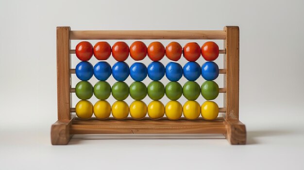 Photo une prise de vue rapprochée d'un abacus coloré sur fond blanc de studio avec un grand espace pour le texte ou le fond de la publicité du produit ia générative