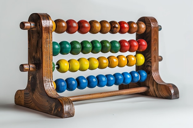 Une prise de vue rapprochée d'un abacus coloré sur fond blanc de studio avec un grand espace pour le texte ou le fond de la publicité du produit IA générative