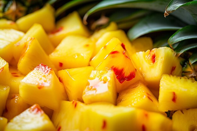 Photo une prise de vue rapprochée d'un ananas en dés dans une salade de fruits