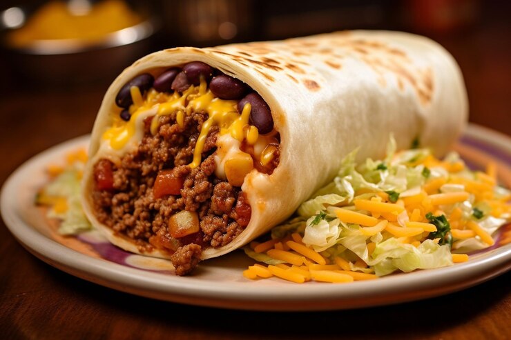 Photo une prise de vue rapprochée d'un burrito servi sur un plateau d'ardoise à la mode