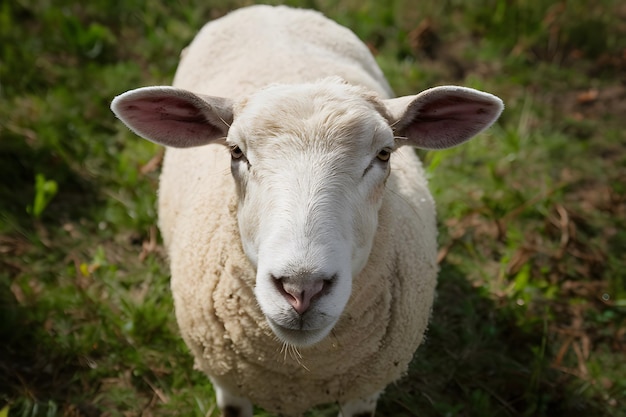 Une prise de vue rapprochée capture le regard curieux des moutons dans le cadre de la ferme